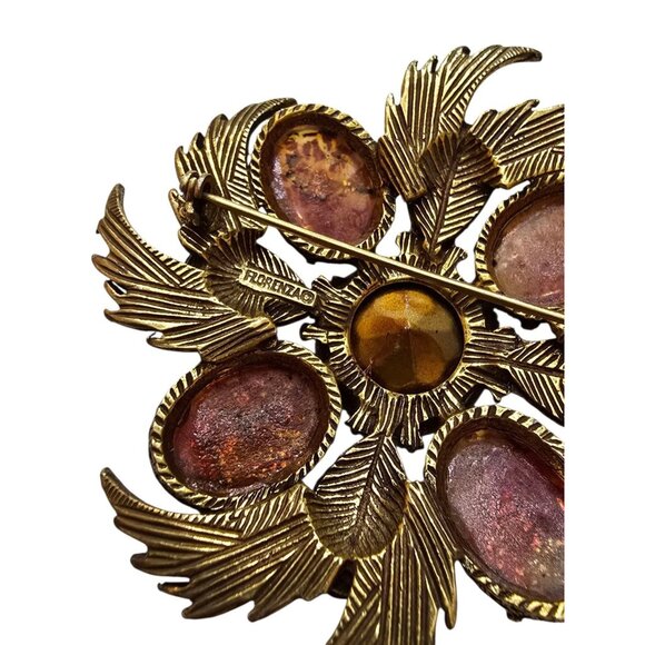 Exceptional Signed Florenza Purple Toned Dragon Breath And Bicolor Glass Brooch - Picture 6 of 7